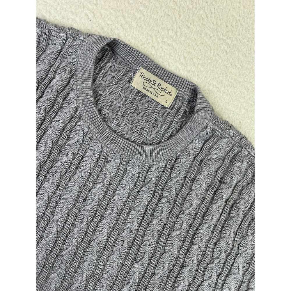 Vintage Tricots St. Raphael Cable Knit Sweater Men's Large Gray Pullover Grandpa